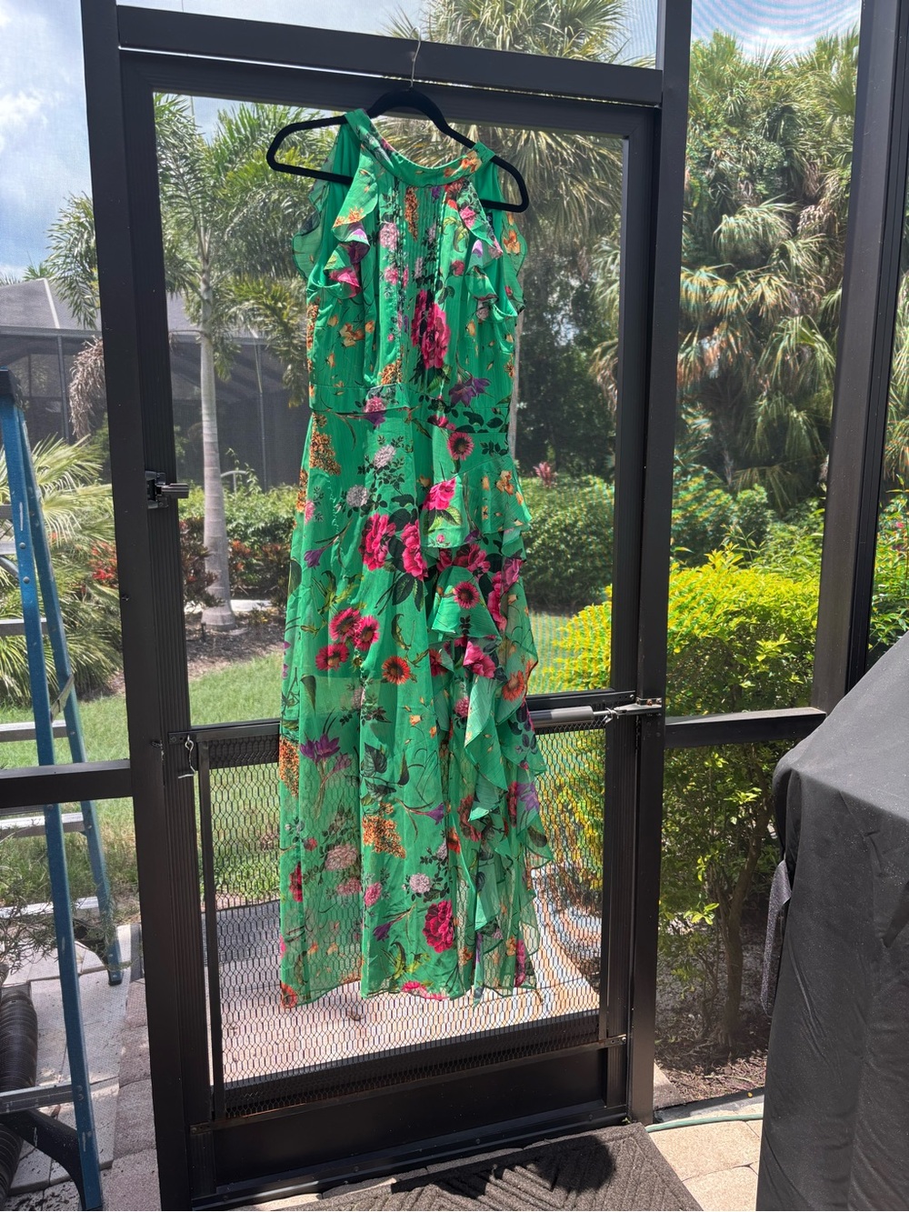 Green Floral Ruffle Maxi Dress